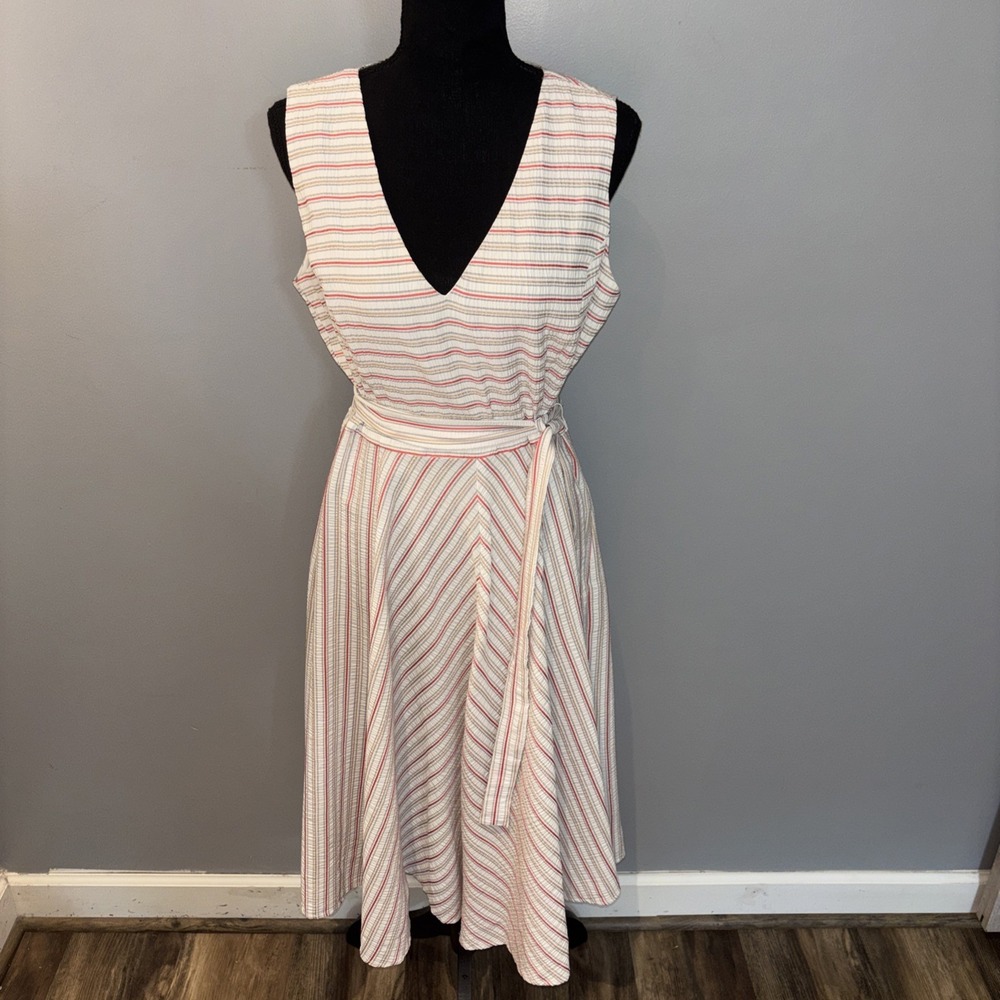 Tommy Hilfiger Sleeveless Multi Colored Stripe Seersucker Midi Dress Size 12